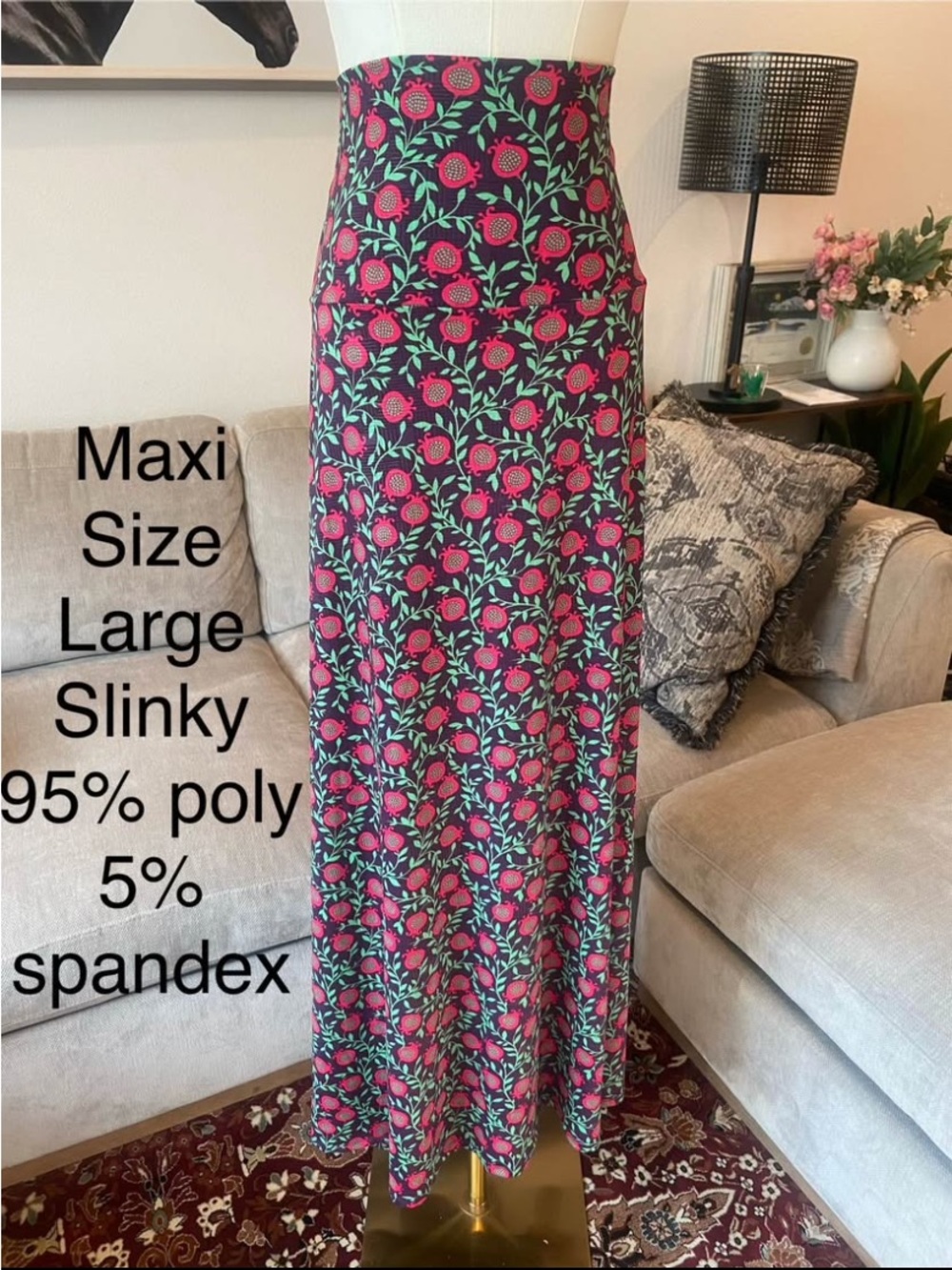 Women’s Floral Maxi Skirt - Pink & Green Pattern Size Large